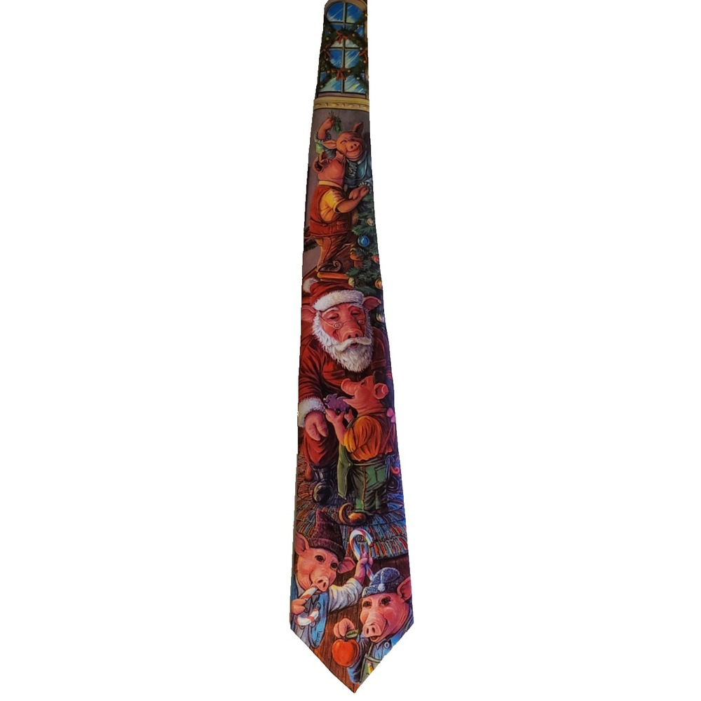 Ralph Marlin Santa Hog Polyester Christmas Tie Men's 3" x‎ 55